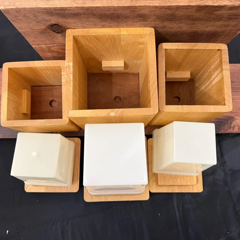 Vintage Kamenstein Wood Canister Set 3 Piece Square Nesting Kitchen Storage